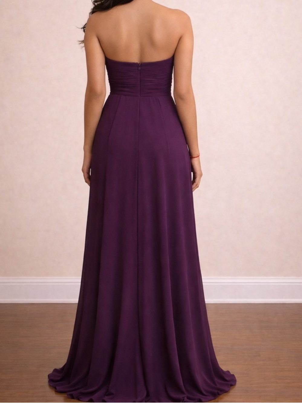 strapless sweetheart chiffon gown in plum